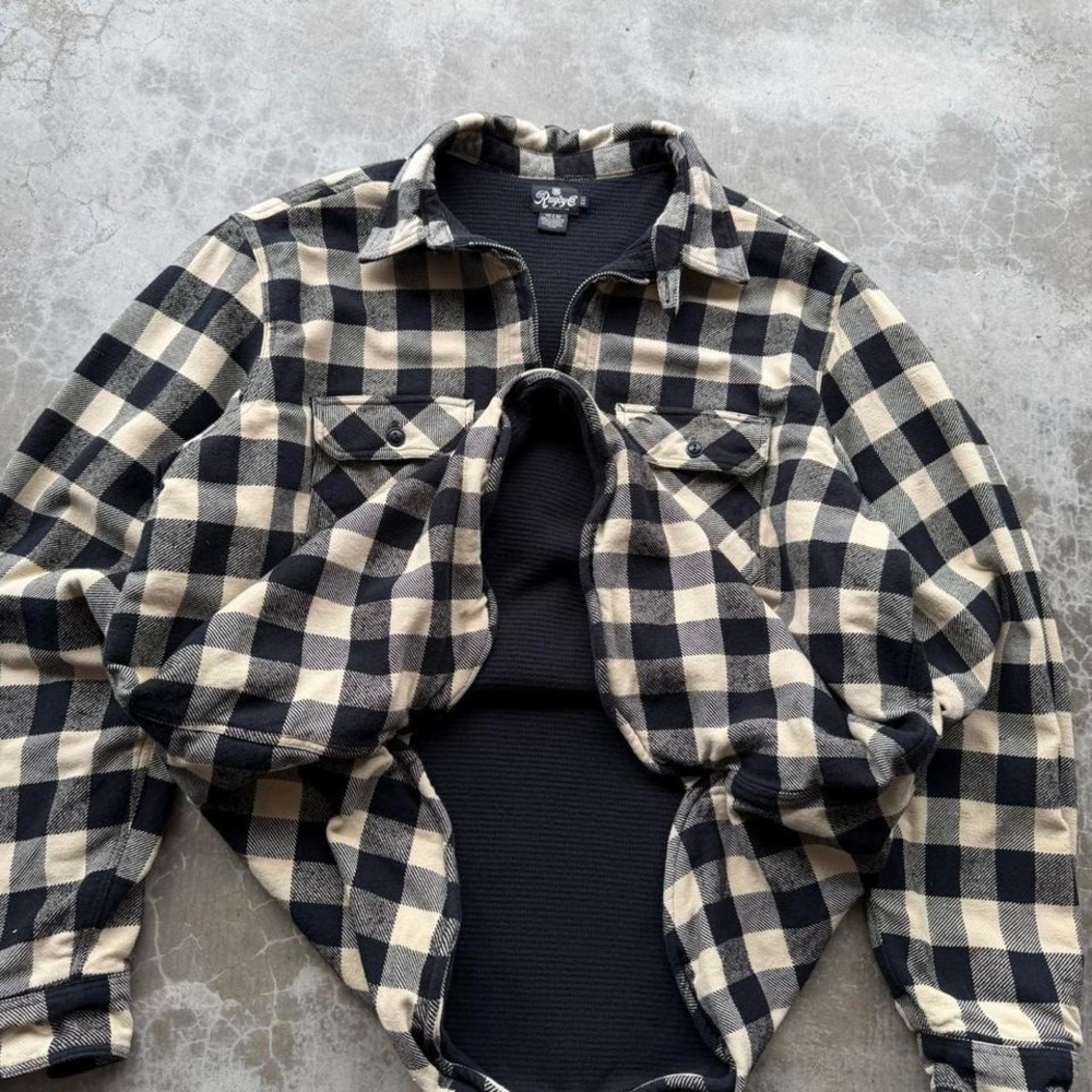 Vintage 90's black and white 100% cotton quarter zip thermal flannel  shirt - Picture 2 of 8